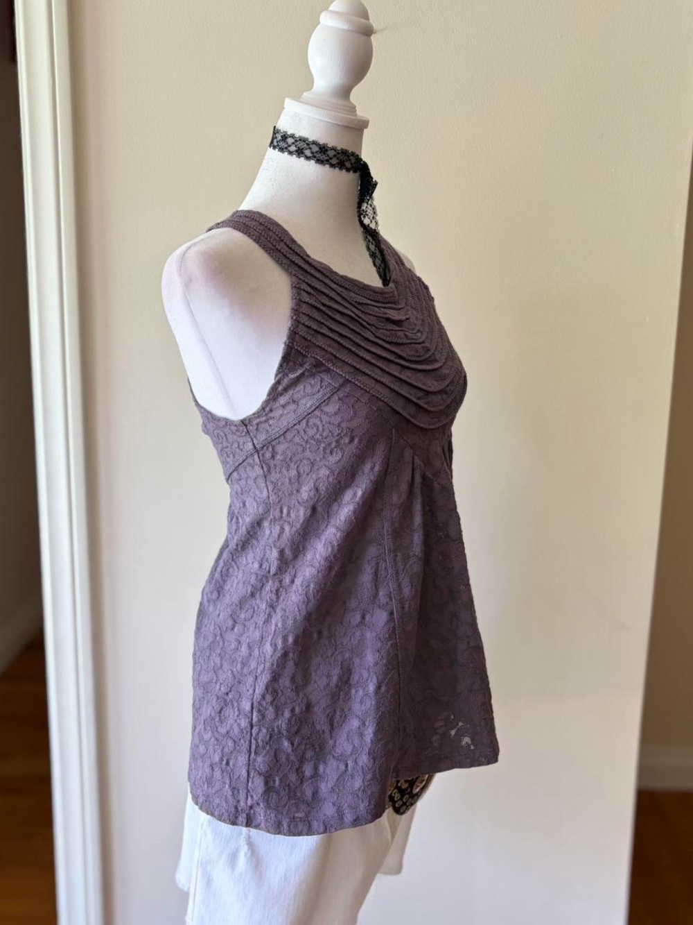 RARE Free People vintage Y2K fairy boho embroidered tank top purple floral S - Picture 8 of 11